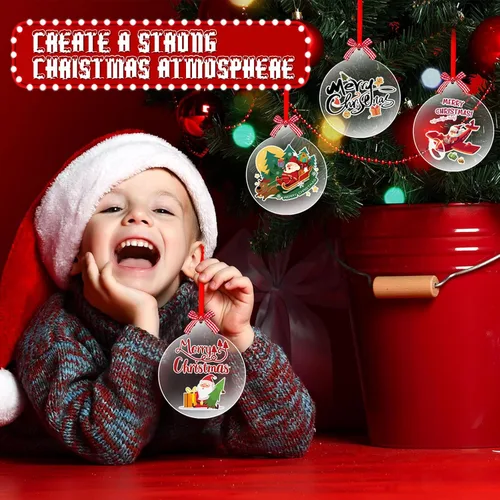 Vista 5 de Namalu 80 piezas de adornos de Navidad de acrílico redondos transparentes de 5 pulgadas, discos acrílicos redondos a granel, adornos de discos