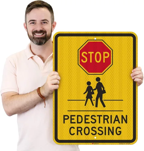 Vista 2 de SmartSign Letrero "Stop - Peatón Crossing" 18" x 24" 3M de aluminio reflectante de alta intensidad