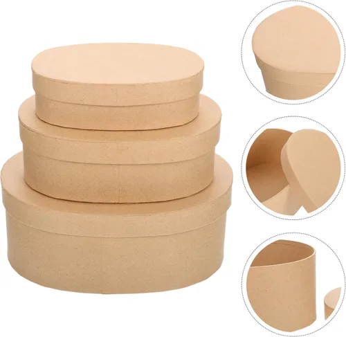 Vista 2 de Hemoton 3 cajas de regalo de papel kraft con tapas, forma ovalada, cajas de recuerdos de fiesta, golosinas, postres para fiestas, bodas, cumpleaños