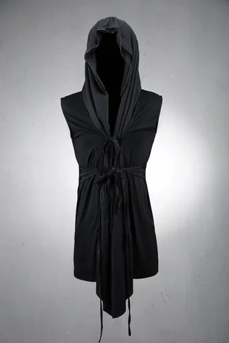 Vista 2 de ByTheR Capa con capucha para hombre, sin mangas, de malla, corte abierto, chaleco gótico oscuro, negro, Negro