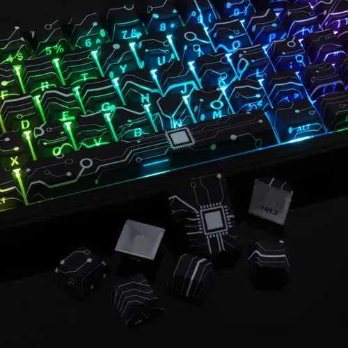 Vista 4 de Custom PBT Keycaps, Cool Modern Technology Style Keyboard Key caps(Black)