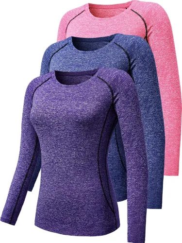Vista 47 de CADMUS Paquete de 1 o 3 camisetas de entrenamiento de manga larga para mujer, camiseta de compresión de ajuste seco para correr