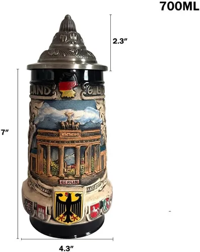Vista 5 de Taza de cerveza con diseño de castillos alemanes de color verde oscuro con tapa Petwer Regalos de cumpleaños de 0.8 litros (verde oscuro)