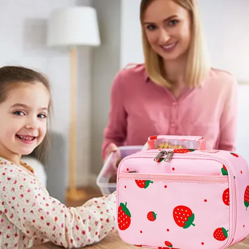 Vista 2 de CAMTOP Lonchera con aislamiento para niños, pequeña hielera térmica para comidas y pícnics escolares (fresa)