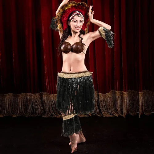 Vista 3 de 1 juego de falda de hierba Luau para mujer, traje hawaiano negro, cintura elástica, cómodo y elegante, accesorio de fiesta para festivales