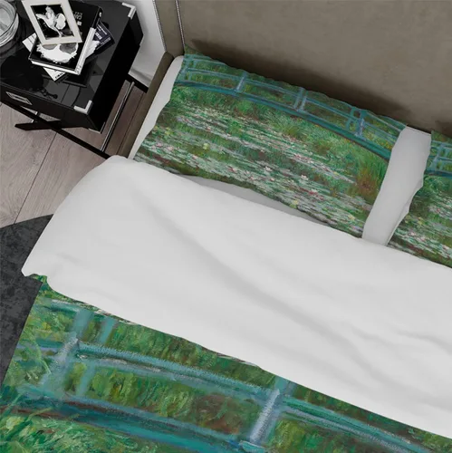 Vista 4 de Green Pond Water Lily Funda Napa 3 piezas (1 funda nórdica, 2 fundas de almohada) Funda de edredón de microfibra Suave Claude Monet con cierre