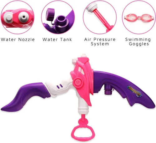 Vista 8 de SainSmart Jr. Pistola de agua para niños, juguete de arco con gafas de natación, juegos de lanzador súper remojador, actividad de verano al aire