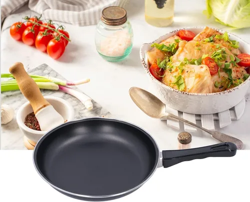 Vista 3 de Sartén antiadherente de acero inoxidable de 7.9 pulgadas, sartén profesional redonda negra con mango cómodo, sartén reutilizable para crepes