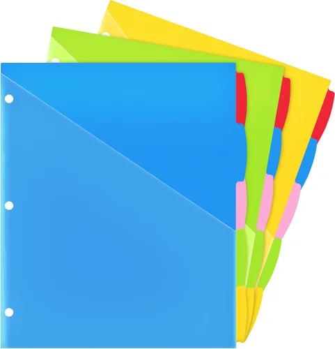 Vista 9 de WOT I Separadores duraderos de 8 pestañas para carpeta con bolsillo transparente - 1 juego, separadores reutilizables de plástico para carpeta de 3