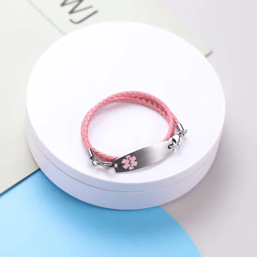 Vista 8 de Pulseras de alerta médica con grabado gratuito para mujeres y hombres con cuerda de cuero Rolo Pulsera de repuesto intercambiable Etiqueta