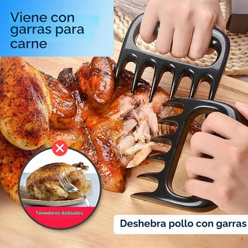 Vista 6 de Trituradora de pollo profesional de 3 capas con bandeja extraíble, garras de carne, cepillo, herramienta trituradora de pechuga de pollo de 10