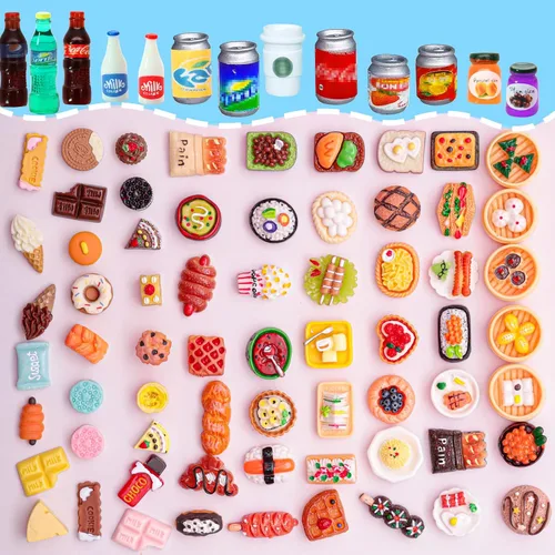 Vista 2 de 80 piezas de mini botellas de comida y bebidas, juguetes de comida de simulación para accesorios de cocina de casa de muñecas, mini juguetes