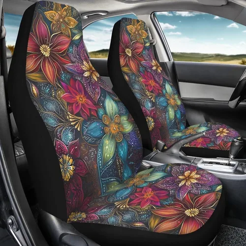 Vista 3 de INSTANTARTS Fundas de asiento de coche con diseño de dalia estética, solo para asientos delanteros, protector de asiento de vehículo, 2 unids/set