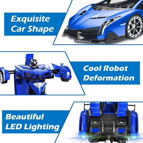 Vista 5 de Coche de control remoto - Juguetes de robot transformables para niños adolescentes, coche RC recargable con luces, coche RC 2.4Ghz 1:18 recargable