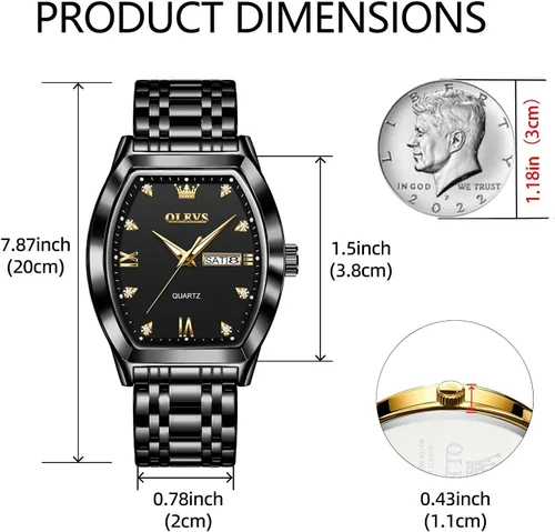 Vista 4 de OLEVS Relojes para hombre, de lujo, para negocios, analógicos, de cuarzo, relojes de pulsera para hombre con correa de malla de acero inoxidable