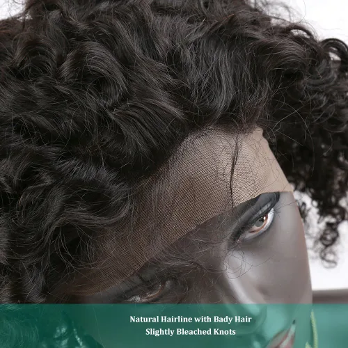 Vista 4 de Cabello humano de lujo para celebridades con cierre frontal de encaje 360, cabello natural prearrancado con abuelitos (10 pulgadas, negro natural)