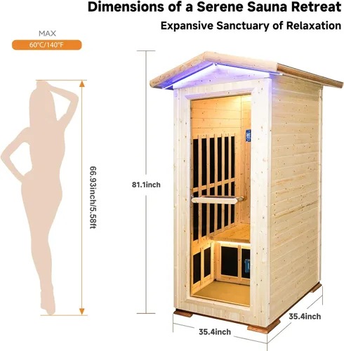 Vista 7 de Sauna al aire libre 1 persona para el hogar Sauna de patio trasero Sauna infrarroja al aire libre Sauna de 1 persona Sauna seca para el hogar Sauna