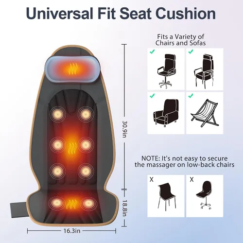 Vista 8 de SLOTHMORE Cojín de asiento de masaje, masajeador de espalda de vibración con calor, almohadilla para silla de masaje con almohada ajustable