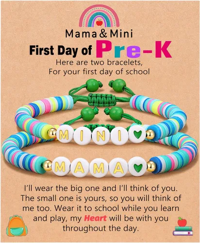 Vista 7 de UNGENT THEM Mama and Mini Back to School Bracelet First Day of School Gifts