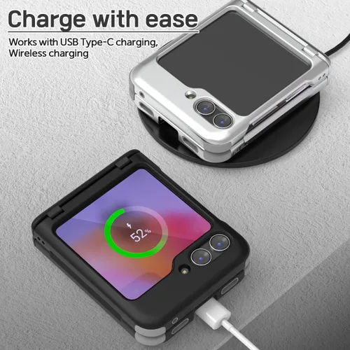 Vista 6 de para Galaxy Z Flip 5 Funda con 2 ranuras para tarjetas, funda rígida delgada y resistente con protección de bisagra, funda completa con protección
