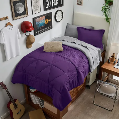 Vista 37 de BEDELITE Juego de ropa de cama con edredón tamaño individual de 5 piezas, reversible, en una bolsa - Juego de cama de lujo suave de microfibra