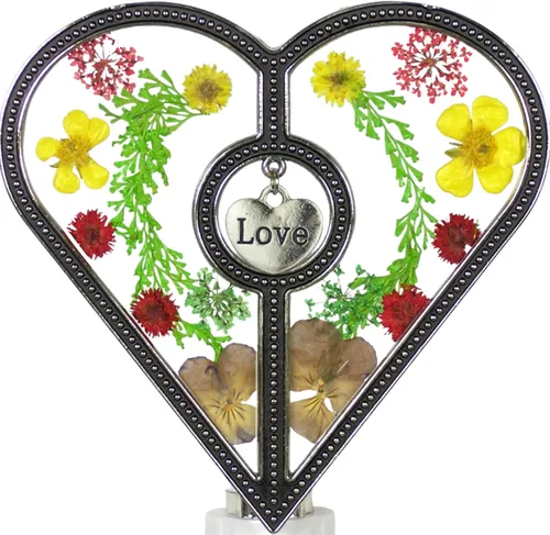 Vista 9 de BANBERRY DESIGNS Luz nocturna de corazón de amor con flores prensadas – Colgante grabado – Regalo decorativo y funcional – Medidas 4.5 pulgadas