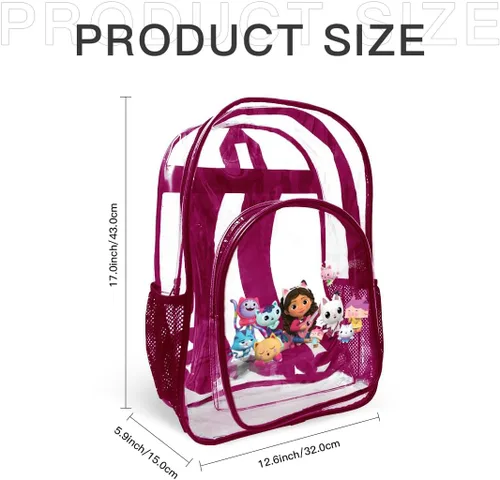 Vista 2 de Ceruyua Gabby's - Mochila transparente de PVC a la moda, bonita mochila transparente para eventos en estadios y viajes, 17 pulgadas, Rojo