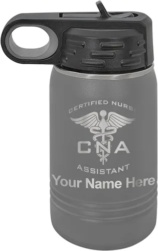 Vista 69 de LaserGram Botella de agua personalizada, asistente de enfermería certificada por la CNA, acero inoxidable de doble pared aislada al vacío con popote