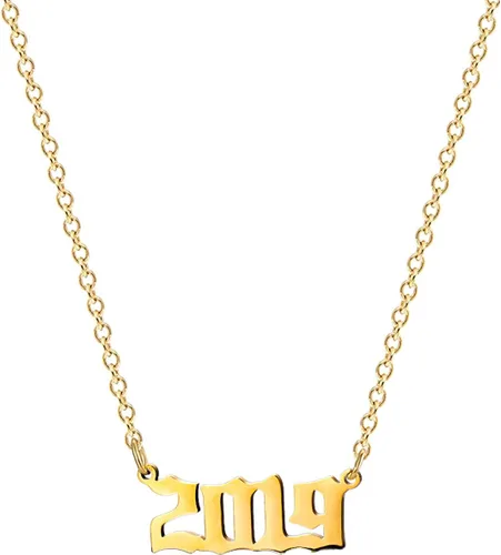Vista 14 de Collar de acero inoxidable chapado en oro de 18 quilates, con número de cumpleaños, aniversario, joyería memorable para mujer
