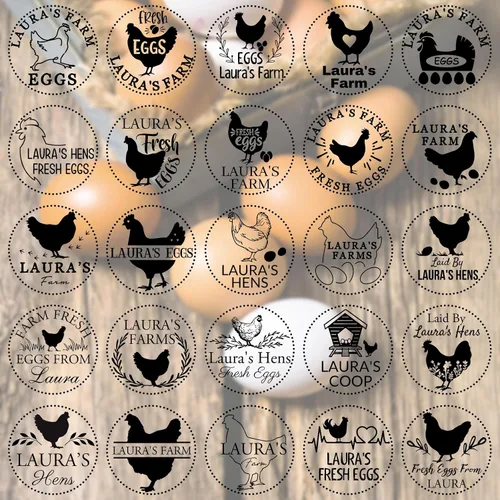 Vista 2 de Sellos de huevos para huevos frescos, sello de goma personalizado de huevo de gallina, letrero de huevos frescos de granja para agricultores