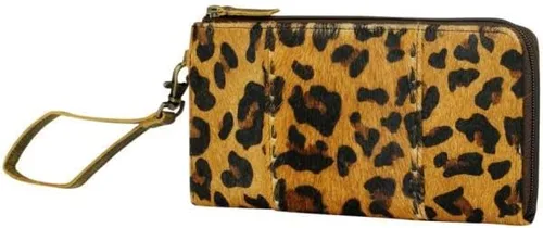 Vista 2 de Tan Camel Western - Billetera de cuero con cremallera para mujer Beige y camello