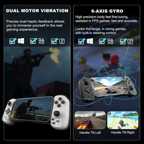 Vista 4 de arVin Mobile Gaming Controller for iPhoneiPadAndroidTabletPCSwitchPS3PS4, Wireless Gamepad Joystick with Turbo6-axis GyroVibration, Play Xbox Cloud