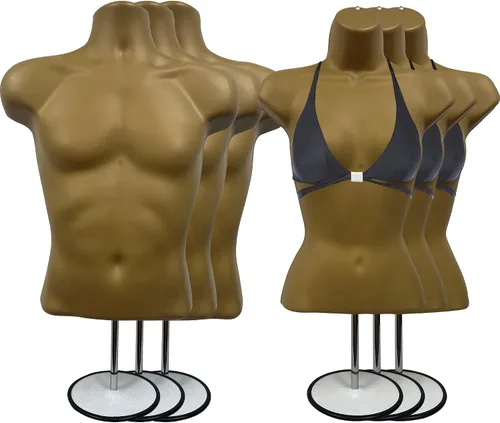 Vista 30 de Maniquí de torso masculino y femenino con soporte de metal, cuerpo con respaldo hueco, apilable, forma de vestido para exhibición de camisetas Negro