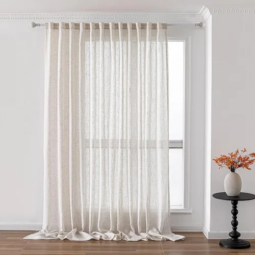 Vista 36 de MYSKY HOME Cortinas naturales de puerta francesa para ventana de puerta, 40 pulgadas de largo, cortas, semitransparentes, filtrantes de luz