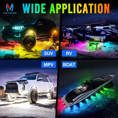 Vista 8 de MICTUNING C2+ RGB+IC Luces de Roca con Colores Cambiantes, Impermeables IP68, 2 piezas de Luces de Neón para Rocas (No Incluye Controlador)