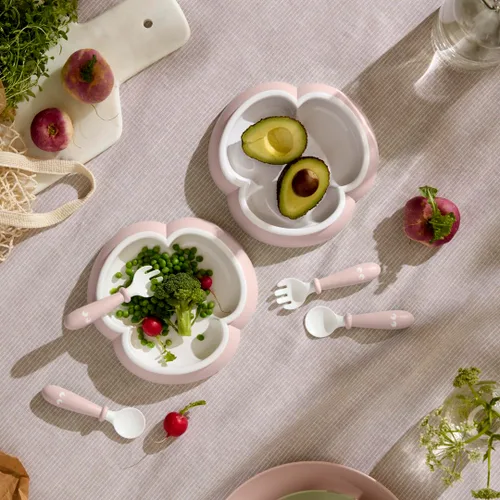 Vista 2 de BABYBJÃ–RN - Plato para bebé, cuchara y tenedor, 2 juegos, rosa polvo