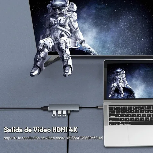 Vista 3 de Hub USB C, HUBFINDER 9 en 1 USBC a HDMI con 4K, entrega de energía de 100 W, 3 puertos de datos USB 3.0 y USB-C de 5 Gbps, lector de tarjetas SD/TF