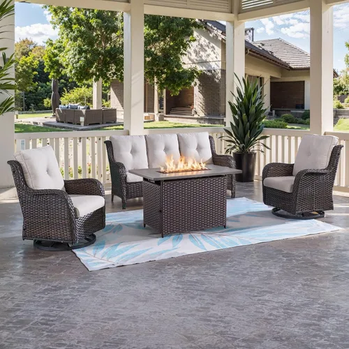 Vista 131 de HUMMUH Juego de 2 Sillas Giratorias Mecedoras de Mimbre para Patio Exterior, Juego de Muebles de Sillas Mecedoras de Ratán (Marrón, Azul) 50,000