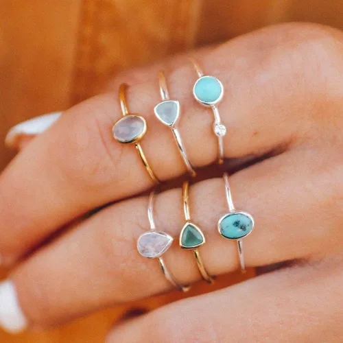 Vista 5 de Pura Vida Anillo de plata de ley 925 con lágrima, piedra lunar, 5-9, Plata de ley 925, plata