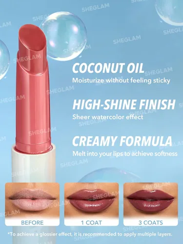 Vista 4 de SHEGLAM PoutPerfect - Lápiz labial sólido hidratante no pegajoso con aceite de coco, temporada de bayas