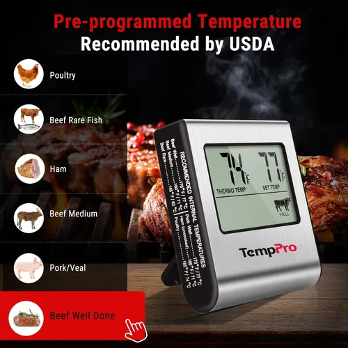 Vista 5 de Cocina digital LCD ThermoPro TP16 grande de cocción, comida, carne, termómetro para horno para barbacoa parrilla fumador temporizador de reloj