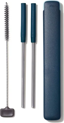 Vista 8 de OXO Good Grips - Juego de 4 popotes extensibles reutilizables, azul/verde, 10.5 pulgadas