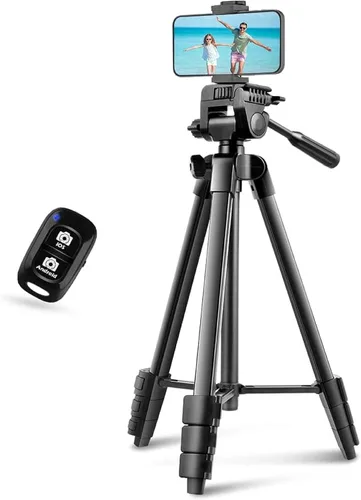 Vista 4 de UBeesize Trípode de cámara de 54 pulgadas, trípodes para teléfono para iPhone con bolsa, soporte de viaje con control remoto compatible con iPhone
