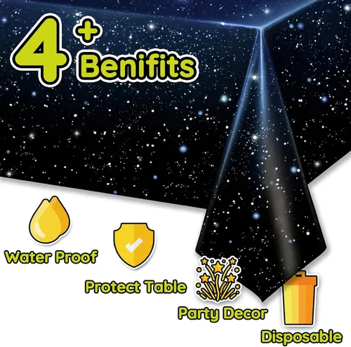 Vista 4 de 3 Paquetes - Mantel de Mesa Espacial, Cubierta de Mesa de Plástico con Tema de Galaxia, Cubierta de Mesa Desechable de Plástico con Estrellas
