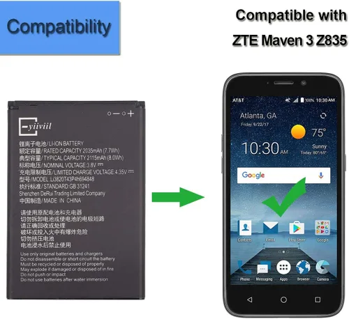 Vista 3 de Nueva batería de repuesto LI3820T43P4H694848 compatible con ZTE Z835 Maven 3 Z835 Overture3 Z851M N9136 Prestige 2 con herramientas