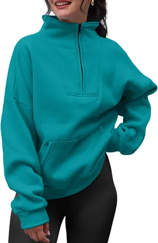 Vista 2 de Trendy Queen Sudaderas con media cremallera, sudaderas con capucha de gran tamaño, suéteres de otoño 2023 Y2K ropa de invierno