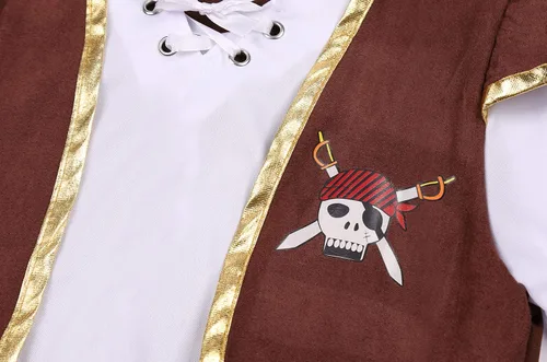 Vista 3 de Gorkonpy Disfraz de pirata para niños pequeños, disfraz de pirata con sombrero y accesorios