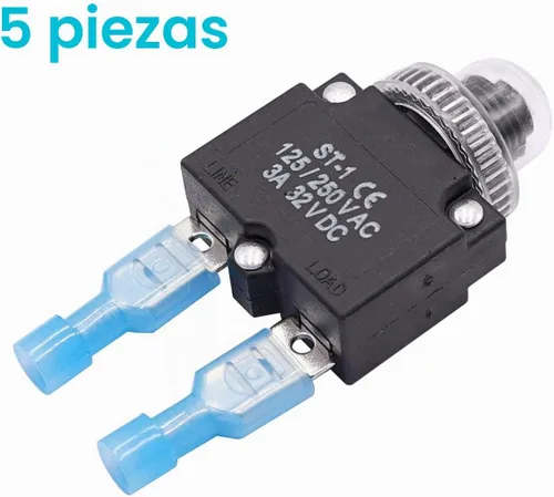Vista 3 de mxuteuk 5 interruptores automáticos de 3 amperios con botón de reinicio manual de 125/250 V CA 32 V CC, interruptor protector de sobrecarga