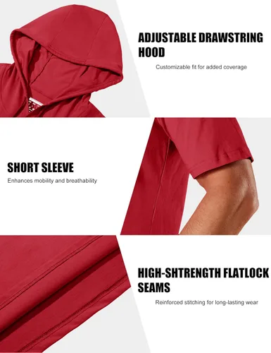 Vista 18 de MAGCOMSEN Sudadera con capucha de algodón de manga corta para hombre, sudadera ligera con capucha