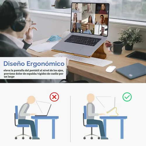 Vista 4 de SAMDI Soporte de madera para laptop, soporte para laptop, soporte de madera, soporte de madera para computadora de escritorio, compatible